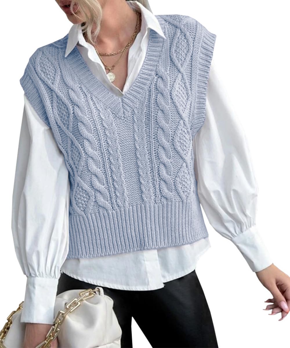 Tongmingyun Pullunder Damen Einfarbig V-Ausschnitt Strick Pullover für Business und Freizeit Sweatshirt Weste