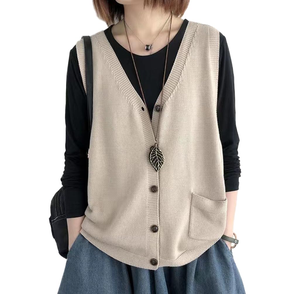 OKSakady Frauen Losingestrickpullover für Layered Look V-Auschnitt Weste Cardigan Top