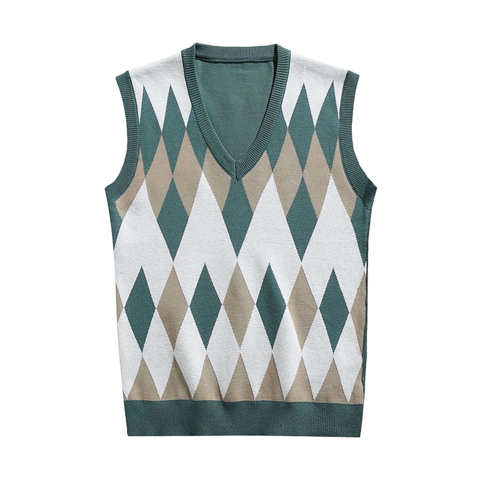 Generisch Strickweste Herren V-Ausschnitt Winter Weste Elegant Strickpullover Klassischer Zopfstrickpullover Y2K Plaid