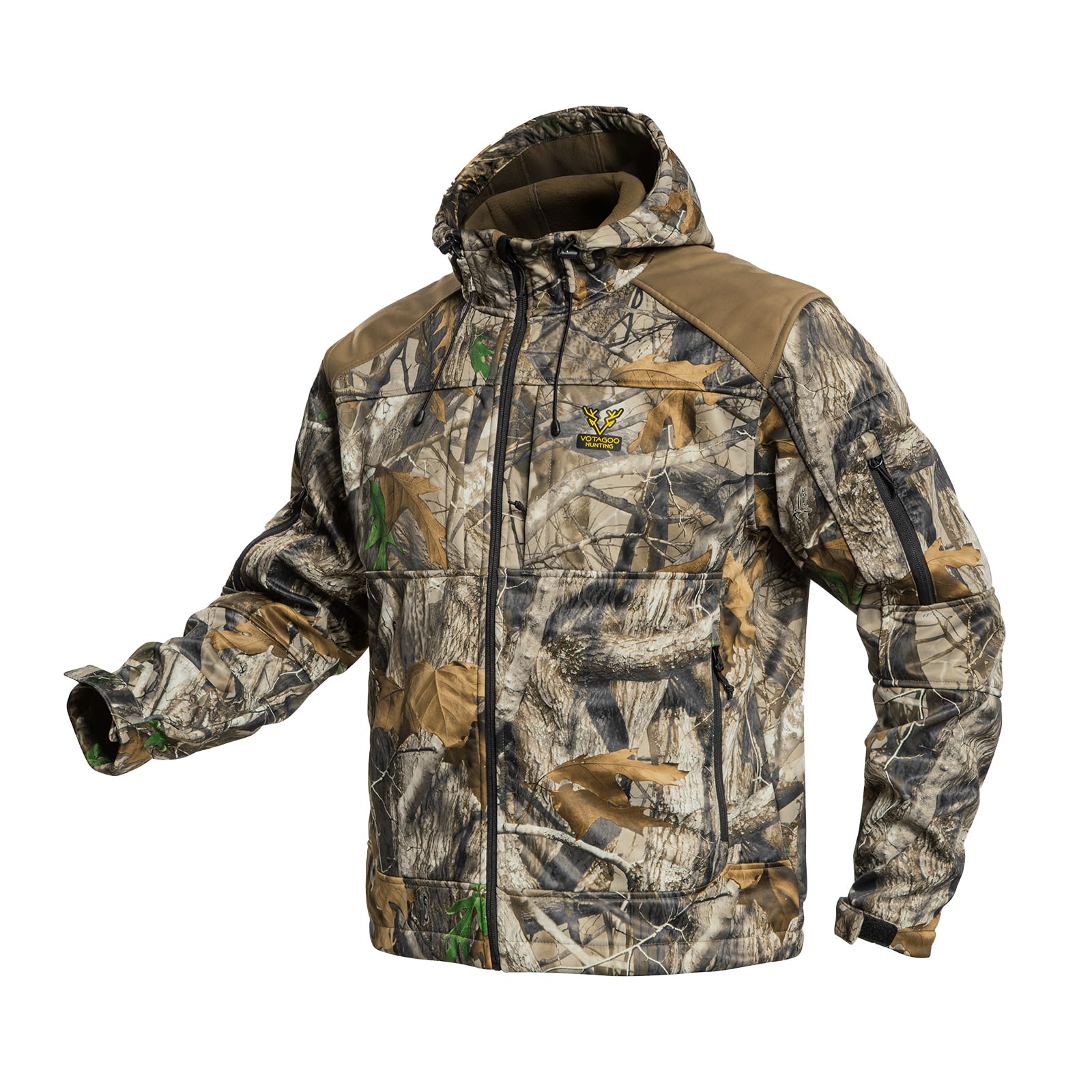 VOTAGOO Ruhige Jagdjacke - Softshell-Fleece-gefüttert, Camouflage-Kapuzenmantel für Herren